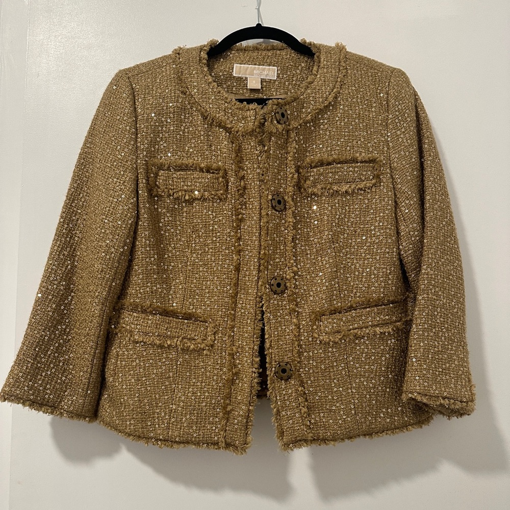 Vintage Michael Kors Gold Sequin Tweed Jacket